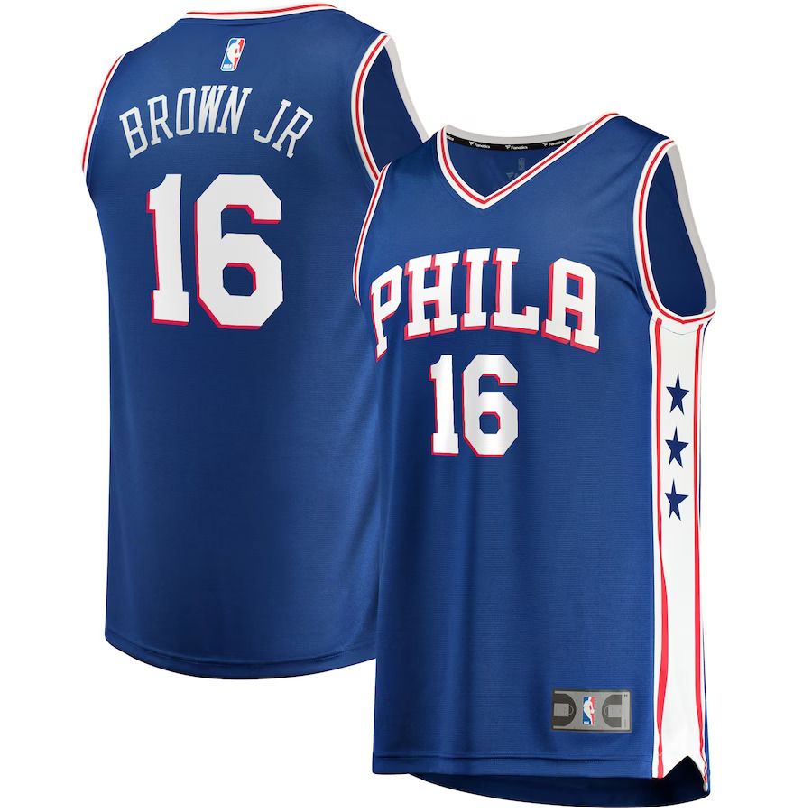 Men Philadelphia 76ers #16 Charlie Brown Jr. Fanatics Branded Royal Fast Break Replica NBA Jersey